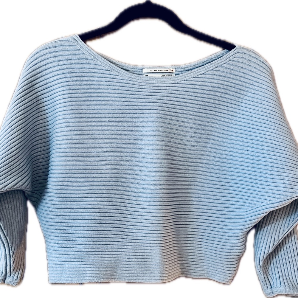 Anthropologie Sky Blue Ribbed Crop Sweater